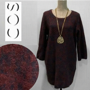 COS Mohair Wool Sweater Dress  Oversized Size Small  Burgundy & Navy